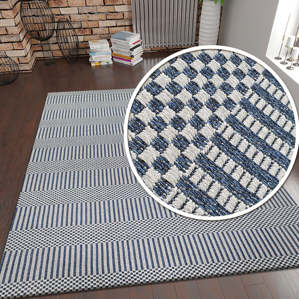 Cotton Rug Navy Blue Grey Braided Striped | Rugs Dropshipping ...