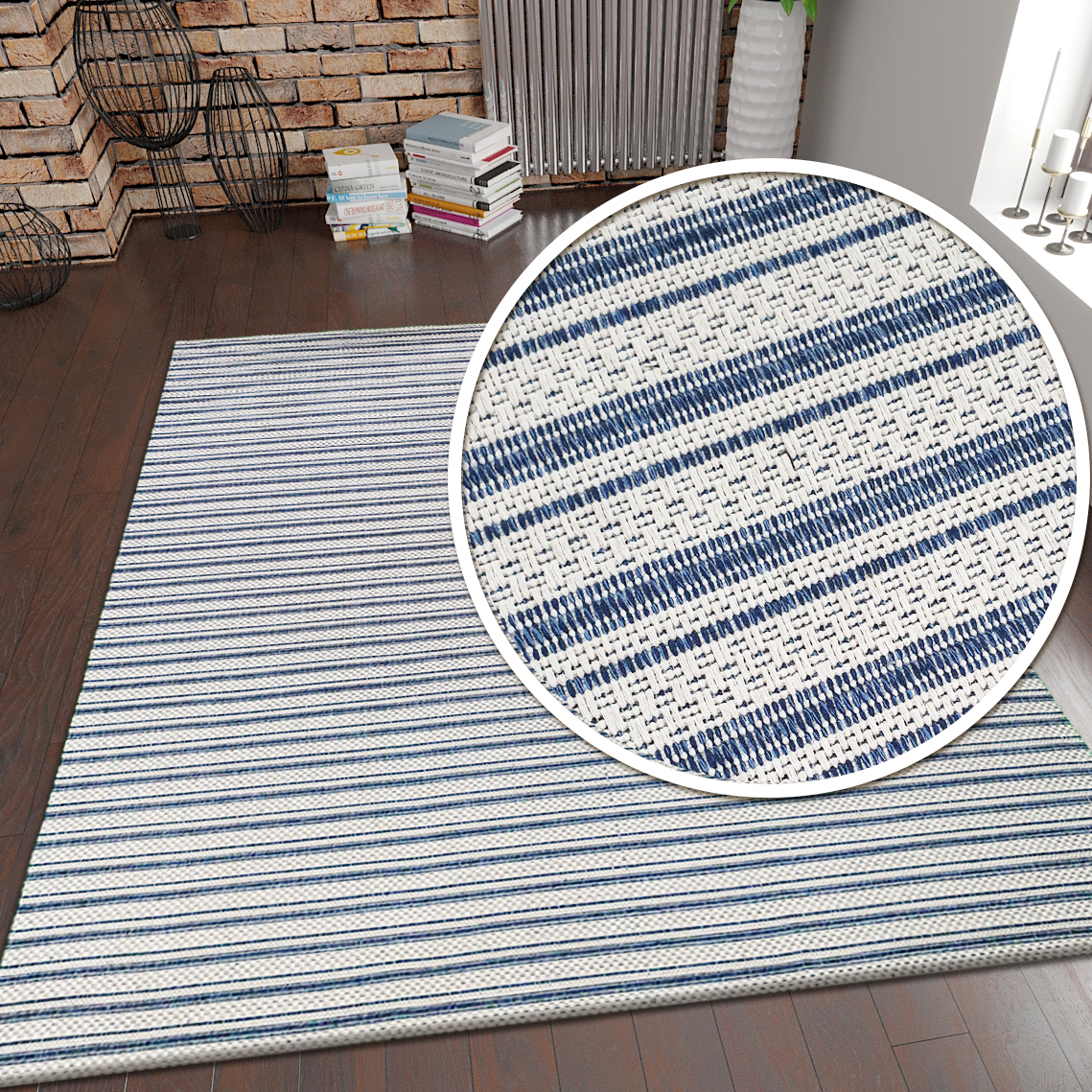 Cotton Rug Blue Cream Striped | Rugs Dropshipping, Wholesale of Rugs ...
